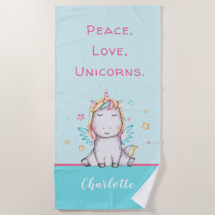 Cute Baby Unicorn Turquoise Serviette de plage per