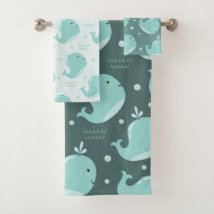 Cute baleine Motif sur Turquoise Blue Kids Salle d