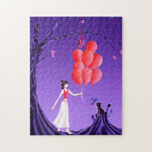 Cute Ballerina & Cat Night Sky Jigsaw Puzzle Puzzl