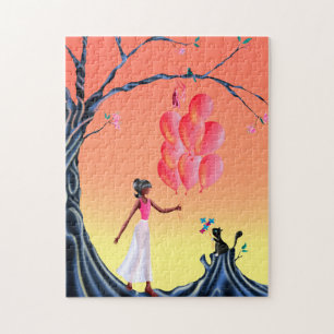 Cute Ballerina & Cat Night Sky Jigsaw Puzzle Puzzl