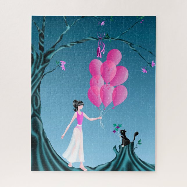 Cute Ballerina & Cat Night Sky Jigsaw Puzzle Puzzl (Vertical)