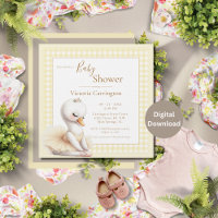 Cute Ballerina Jaune Plaid Baby shower Invitation