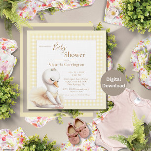 Cute Ballerina Jaune Plaid Baby shower Invitation