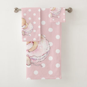 Cute Ballerina Lapin Lapin Rose Blanc Pois