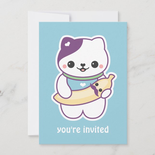 Cute Banana Chat Anniversaire Fête Invitations (Devant)