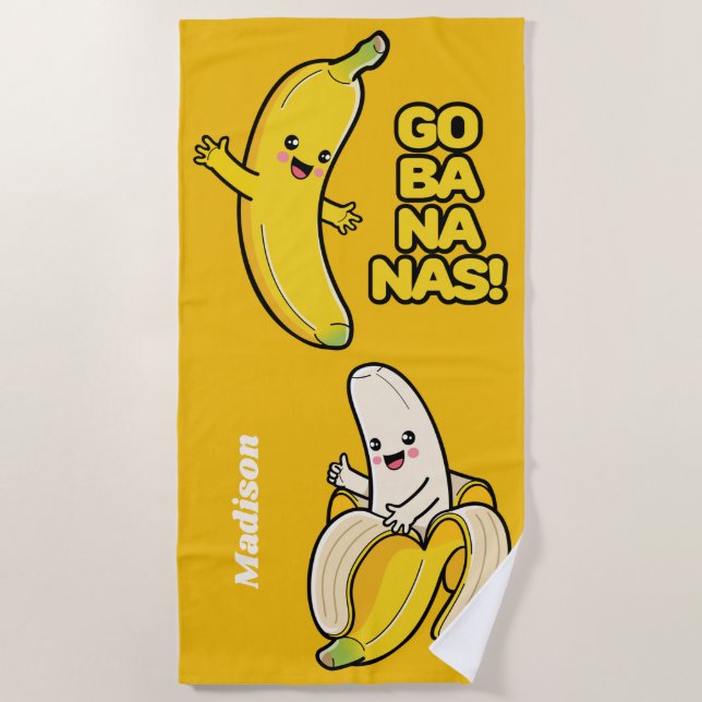 Cute Bananas nom personnalisé serviette de plage (Devant)