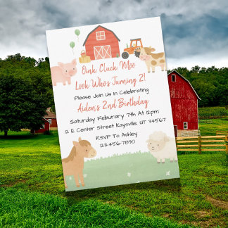 Cute Barnyard Animal 2e Invitation d'anniversaire