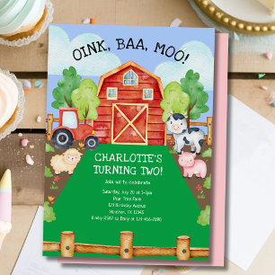 Cute Barnyard Farm Animaux 2e Invitation anniversa