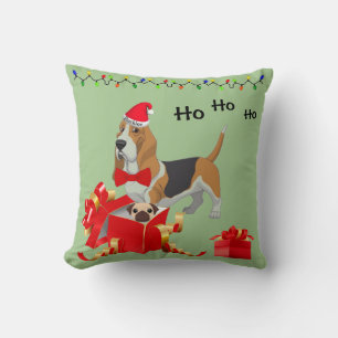 Cute Basset Hound Coussin d'accentuation de Noël
