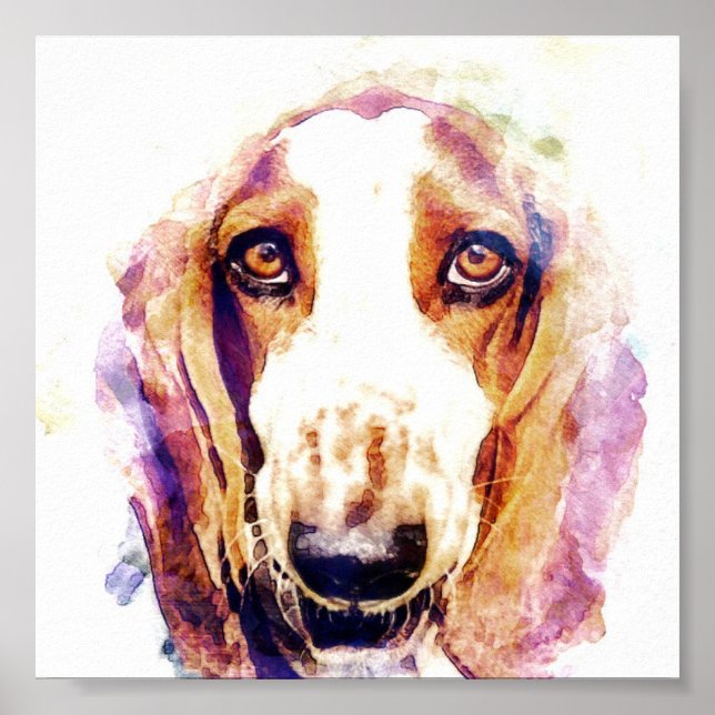 Cute Basset Hound Dog Face Poster (Devant)