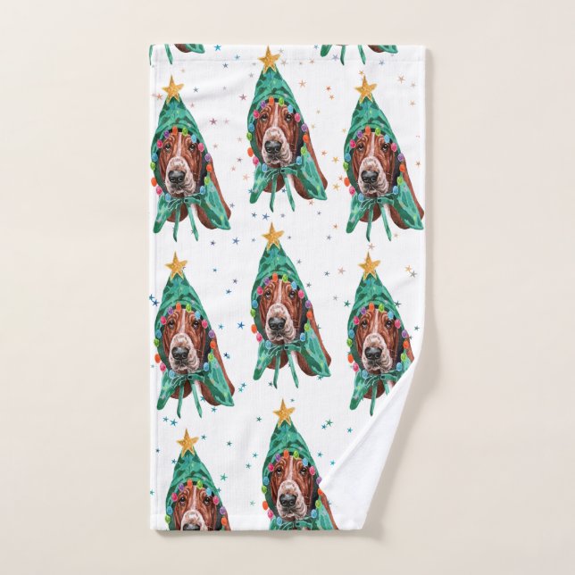 Cute Basset Hound Dog Pattern Christmas (Serviette à main)