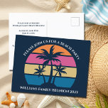 Cute Beach Palm Tree Family Reunion Invitation<br><div class="desc">Cette jolie invitation à la carte postale du coucher du soleil de palmier de plage est parfaite pour une réunion d'été en famille sur une île tropicale. Personnalisez ces invitations amusants à une sortie côtière avec des amis ou en famille.</div>