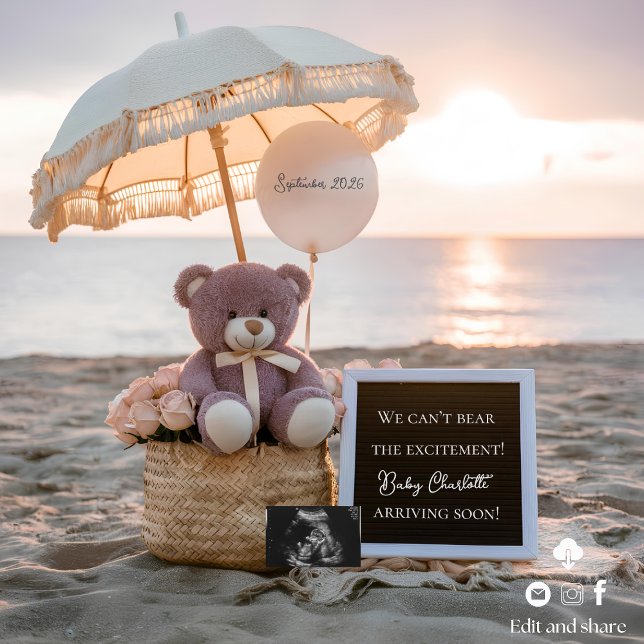 Cute Bear Beach Sunset Faire-part de grossesse (Créateur téléchargé)