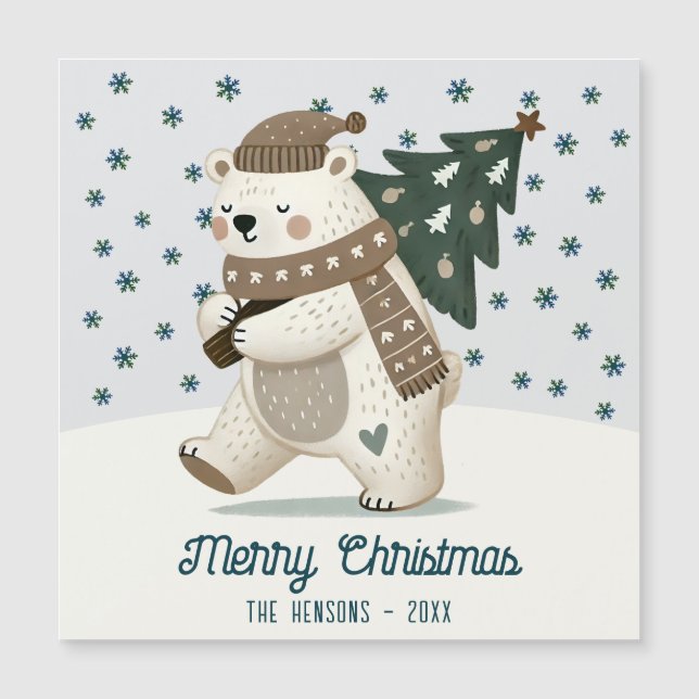 Cute Bear Christmas Tree Drawing Christmas Card (Devant)