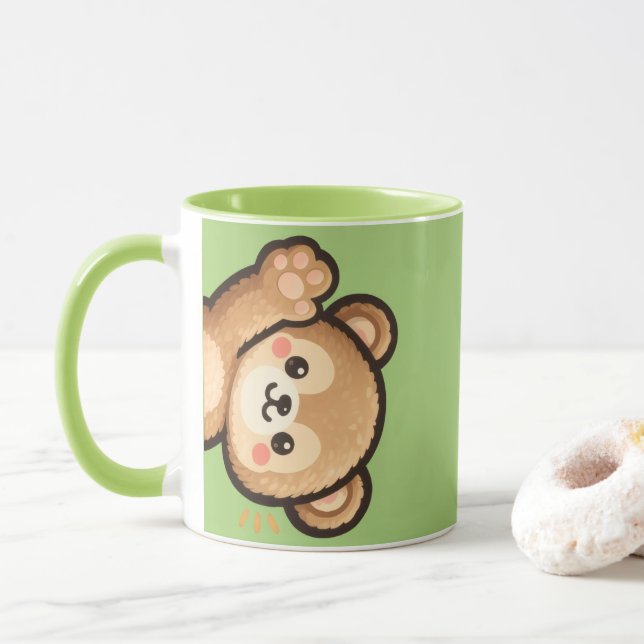 Cute Bear Green Mug | Kawaii Coffee Cup (Avec donut)
