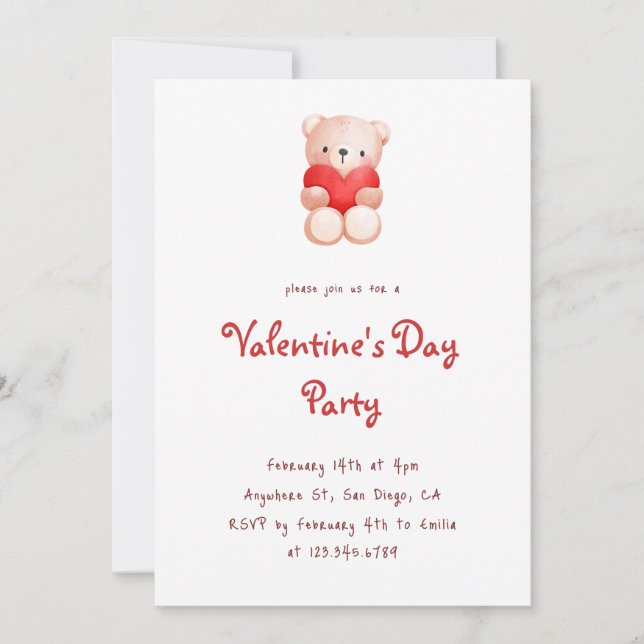 Cute Bear Hearts Valentine's Day Party Invitation (Devant)