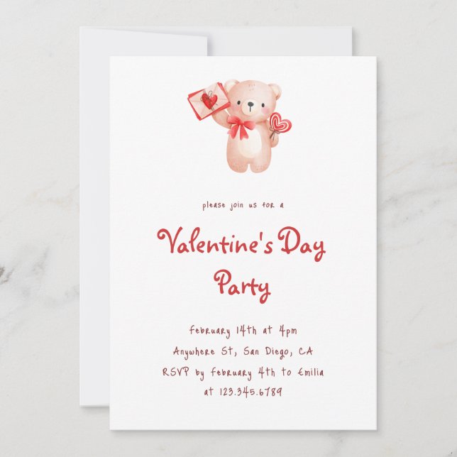 Cute Bear Hearts Valentine's Day Party Invitation (Devant)