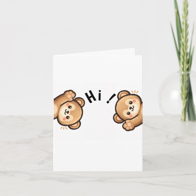 Cute Bear Hi Folded Card | Kawaii Invitation (Devant)