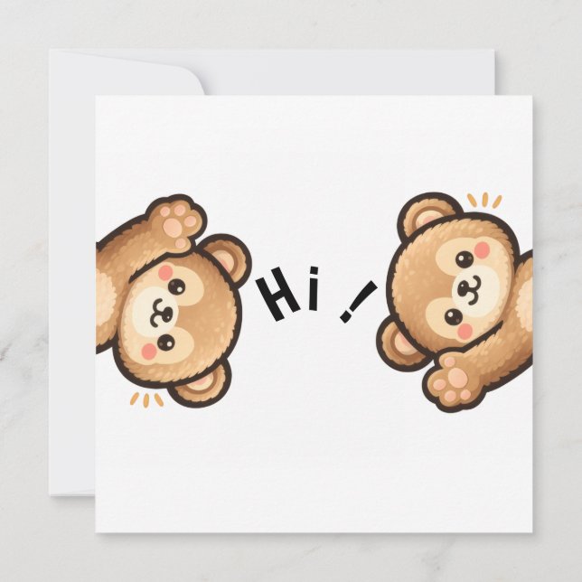 Cute Bear Hi Invitation | Kawaii Greeting Card (Dos)