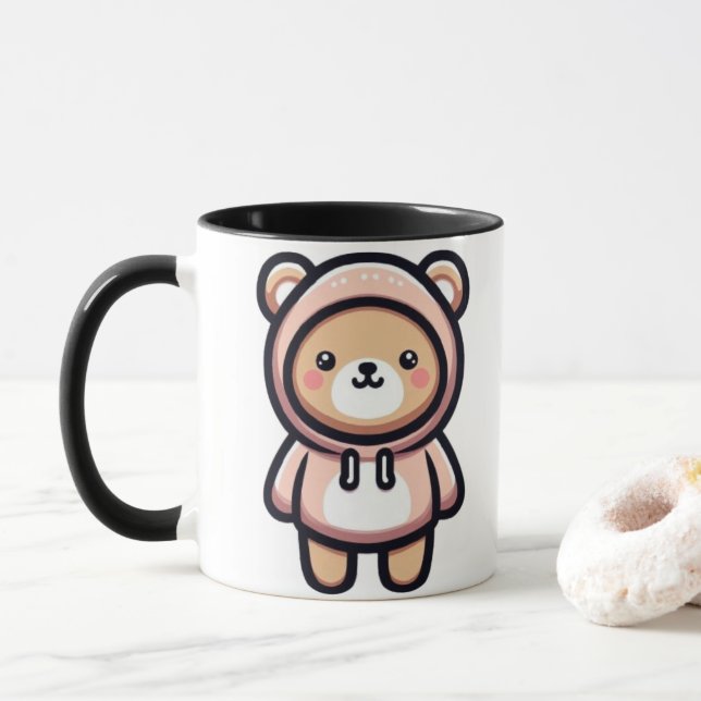 Cute Bear Hoodie Mug – Adorable Kawaii Bear (Avec donut)