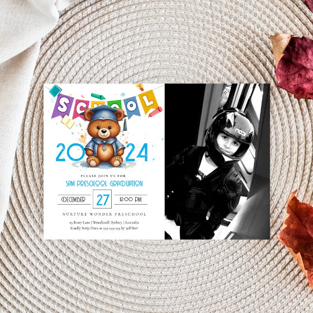 Cute bear Kindergarten Graduation Invitation (Créateur téléchargé)