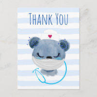 Cute Bear Nurse portant une carte postale Merci Ma
