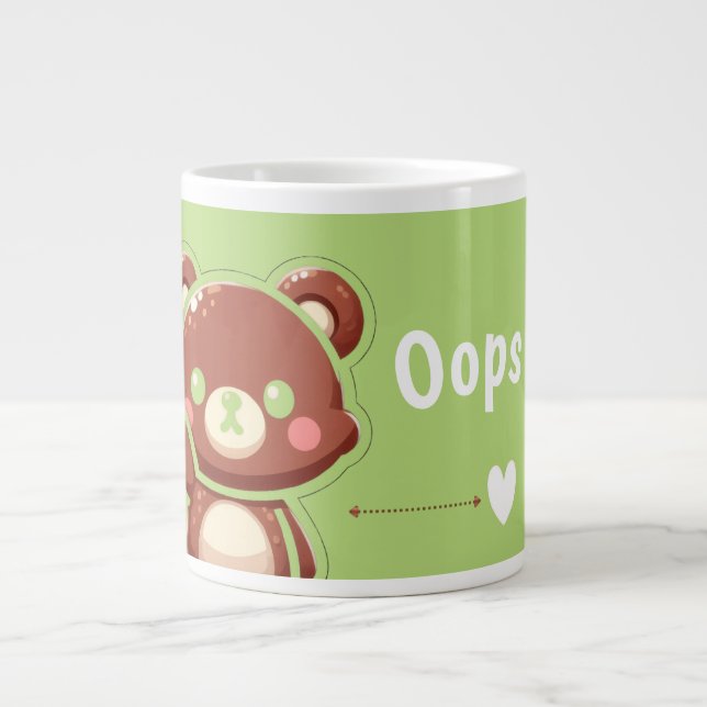Cute Bear “Oops!” Green Jumbo Mug – Kawaii Bear  (Devant)