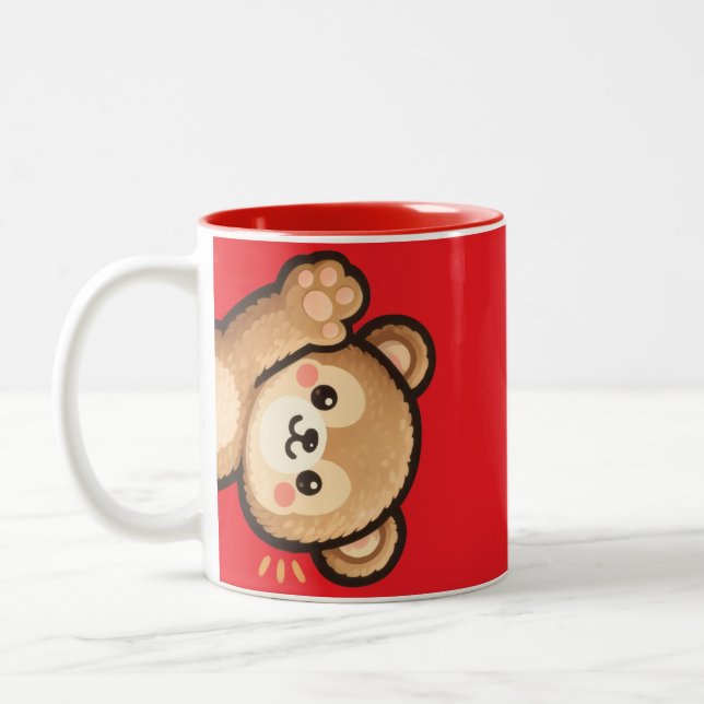 Cute Bear Red Mug | Kawaii Cartoon Coffee Cup (Gauche)