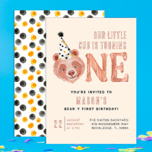 Cute Bear Thème 1er Anniversaire Fête Invitation