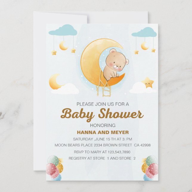 Cute Bear Thème Girl Baby shower Invitation (Devant)