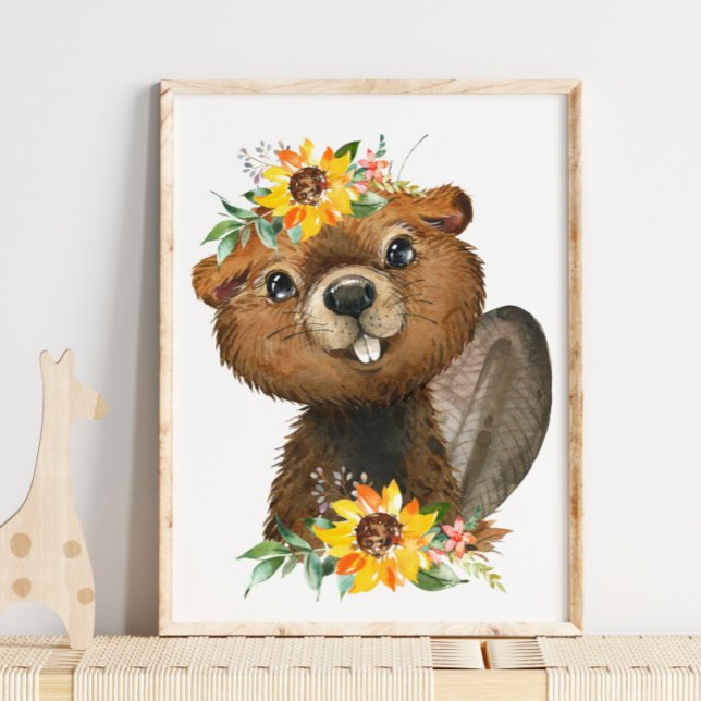 Cute Beaver Woodland Animal Nursery | Impression m (Créateur téléchargé)