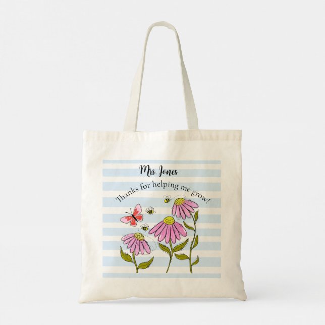 Cute Bee & Flower Teacher Tote Bag | Enseigner est (Dos)