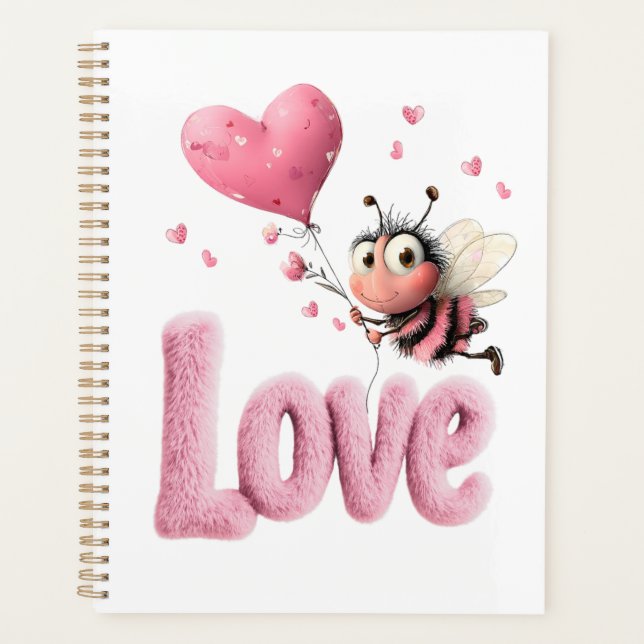 Cute Bee Fluffy Pink Love Heart Balloon  (Devant)