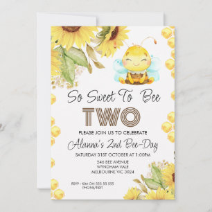 Cute Bee Sunflowers 2e Invitation anniversaire