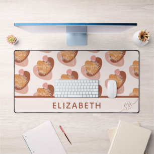 Cute beige brun boho feuille lignes motif initial