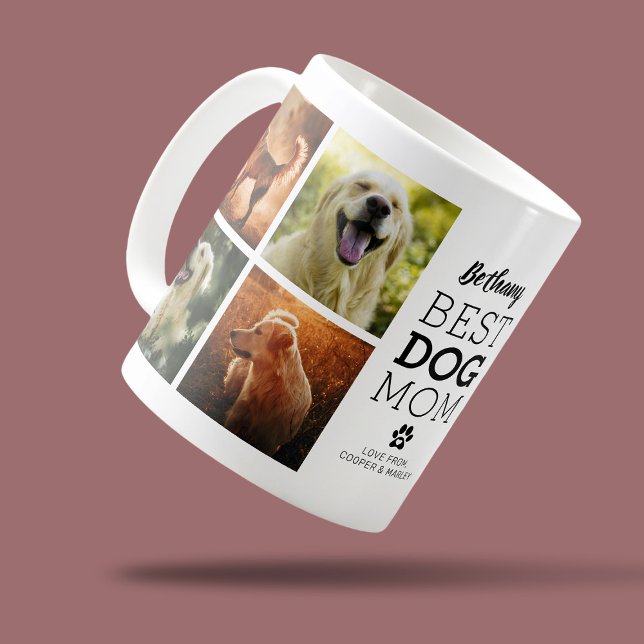 Cute Best Dog Mom Photo Collage Café Mug (Créateur téléchargé)