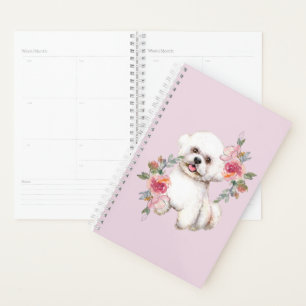 Cute Bichon Frise avec Fleurs Aquarelle Art