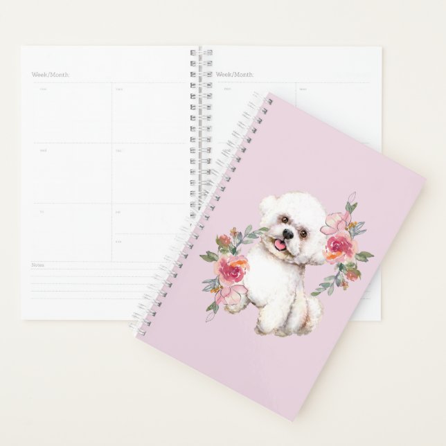 Cute Bichon Frise avec Fleurs Aquarelle Art (Devant avec enveloppe)