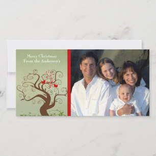 Cute Bird Swirl Tree Wood Grain Famille Carte phot