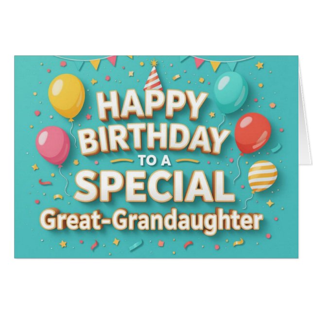 Cute Birthday Balloons Card Great Granddaughter (Devant horizontal)