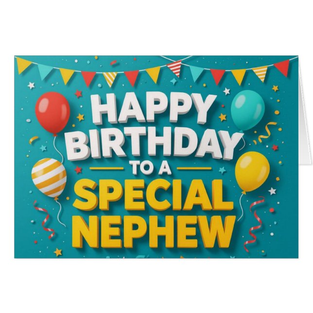 Cute Birthday Balloons & Confetti Card for Nephew (Devant horizontal)