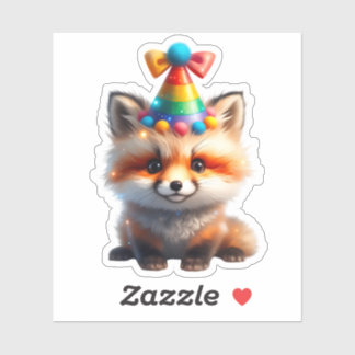 Cute Birthday Fox with Rainbow Party Hat Sticker