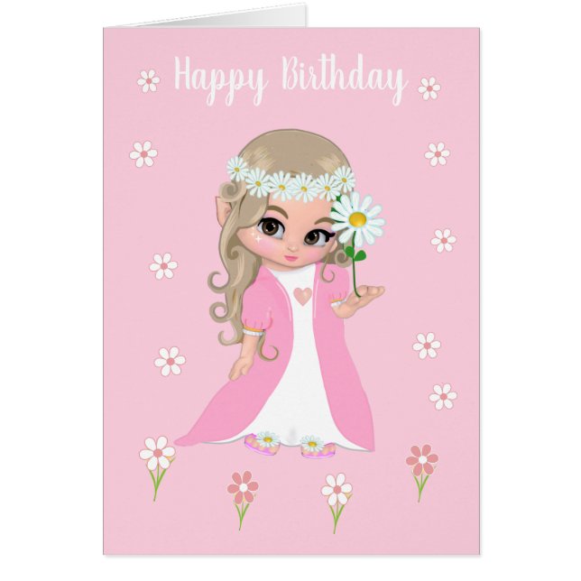 Cute Birthday Princess with Flowers on Light Pink (Devant)