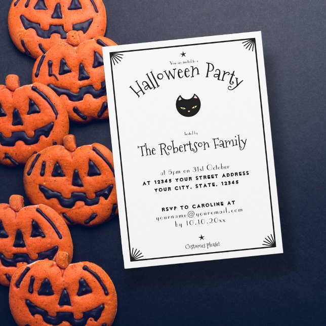 Cute Black and White Chat Halloween Invitation (Créateur téléchargé)