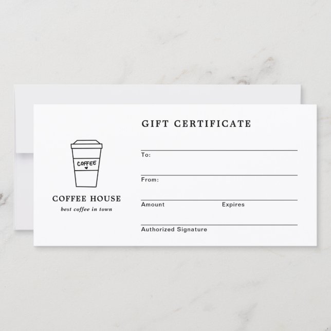 Cute Black and White Coffee Shop Gift Certificate (Devant)