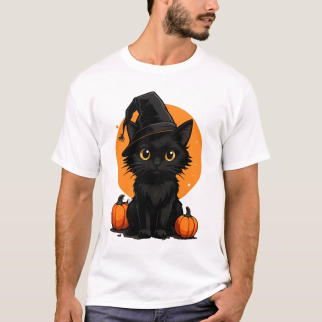 Cute Black Cat Cartoon T-Shirt | Funny Gift for Ca (Devant)