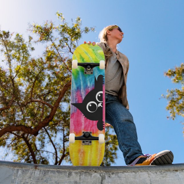 Cute Black Cat Gros yeux skateboard (Extérieur 1)