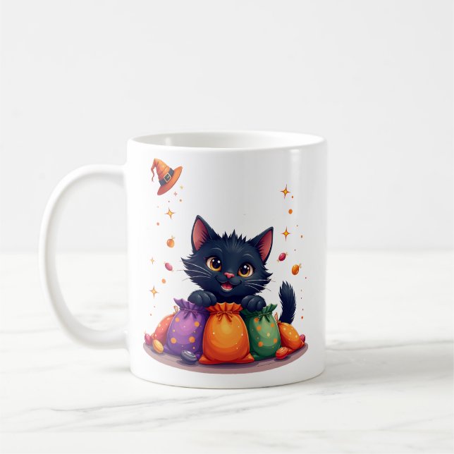 Cute Black Cat Halloween Candy Mug (Gauche)