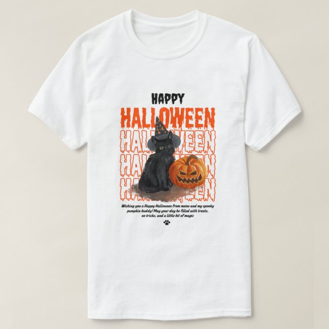 Cute Black Cat Halloween T-Shirt – Spooky Pumpkin  (Design devant)