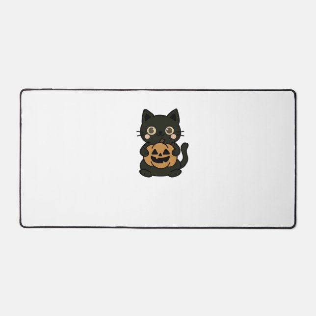 Cute Black Cat Holding Jack-o'-lantern Citrouille  (Recto)